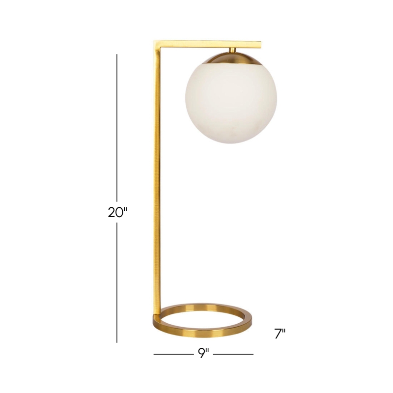 Globe Table Lamp with Opal Glass, Inline Dimmer Switch, Brass Material, Perfect for Bedroom, Living Room, 9" L x 7" W x 20" H, Gold+White