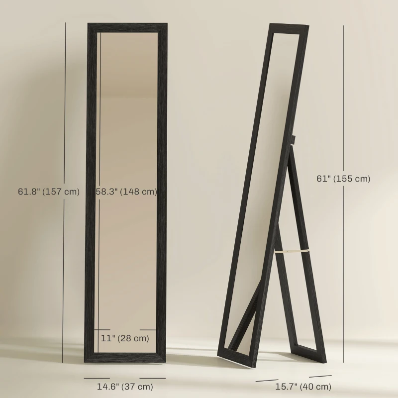 HOMCOM 15" x 62" Full Length Mirror for Bedroom, Free Standing Dressing Mirror, Wall Mirror for Living Room, Black