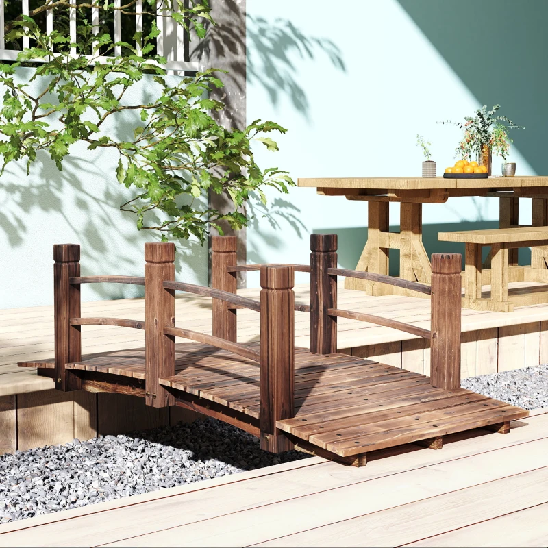 Outsunny 5FT Wood Garden Bridge Outdoor Decorative Landscape Side Rails Backyard Moon Bridge Park Decor Stained Wood
