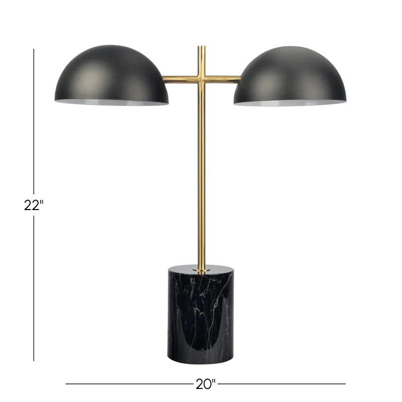 Nova Hydro Table Lamp with On/Off Switch, Double Lamp Design, Faux Base, 20" L x 8" W x 22" H, Black+Gold
