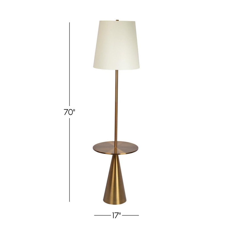 Celestial Modern Floor Lamp with Brass Accent Table, Large White Shade, 17" L x 17" W x 70" H, Gold+White