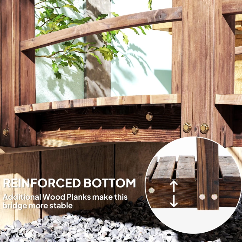 Outsunny 5FT Wood Garden Bridge Outdoor Decorative Landscape Side Rails Backyard Moon Bridge Park Decor Stained Wood