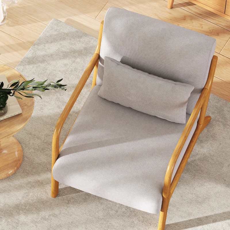 HOMCOM Fabric Lounge Chair, Velvet Armchair, Retro Accent Chair with Wood Legs and Thick Padding for Bedroom, Grey