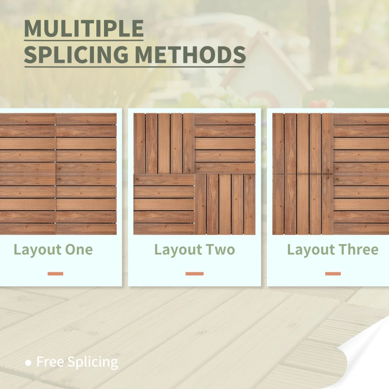 Outsunny 27 Pcs Wood Interlocking Deck Tiles, 12 x 12in Outdoor Flooring Tiles for Indoor and Outdoor Use, Tools Free Assembly, Brown