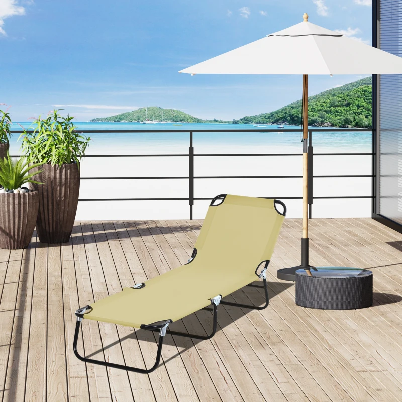 Outsunny Folding Chaise Lounge Pool Chairs, Outdoor Sun Tanning Chairs with 5-Level Reclining Back, Steel Frame for Beach, Yard, Patio, Beige