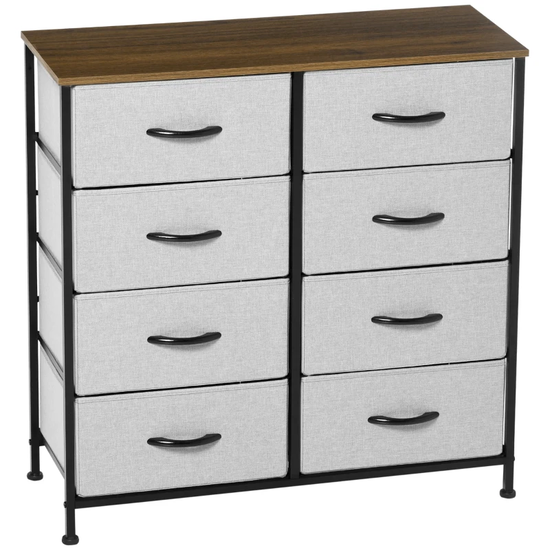 HOMCOM 8 Drawer Dresser for Bedroom, Fabric Chest of Drawers with Steel Frame, Wood Grain Top and Handles, Grey