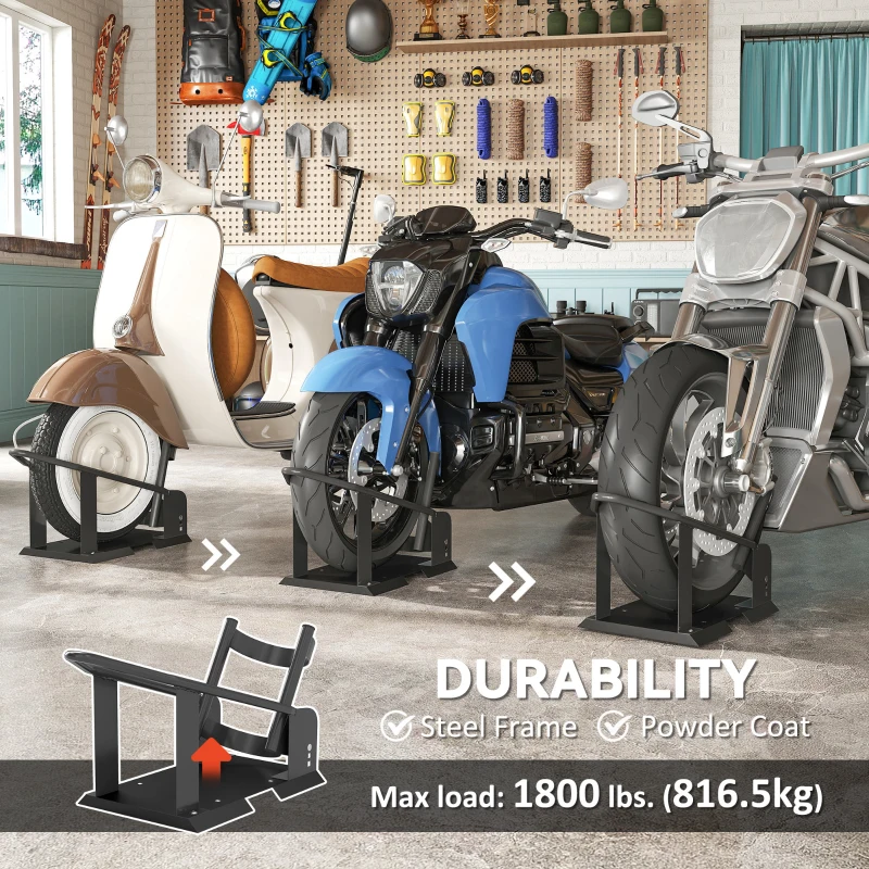 HOMCOM Motorcycle Wheel Chock, 1800 lbs Capacity Heavy Duty Steel Motorcycle Front Wheel Stand for 15"-21" Wheels, Black