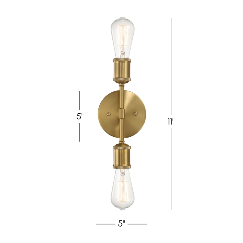 Elegant Double Lights Wall Sconce with Golden Accents, Clear Glass, Ideal for Bedroom, Hallway, Entryway, 5" L x 5" W x 11" H, Clear+Gold