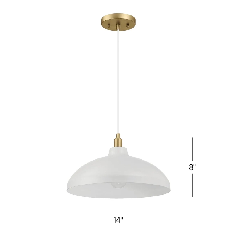 Pendant Lamp with Astral Single Light, Brass Finish for Entrance or Kitchen Island, 14" L x 14" W x 8" H, Gold+White