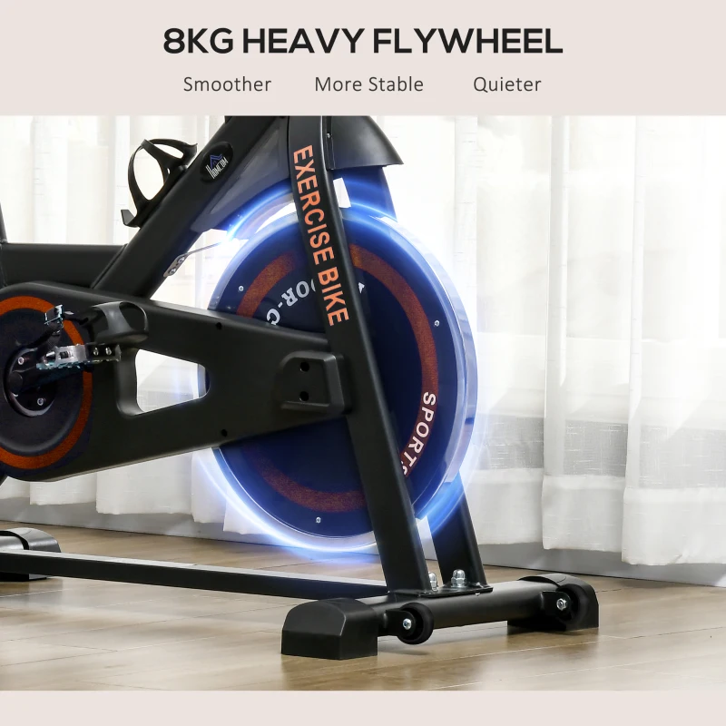 Soozier Exercise Bike, Flywheel Indoor Stationary Bike, Adjustable Height and Resistance, with LCD Monitor, Comfortable Seat Cushion, 264 lbs Capacity, Black and Red