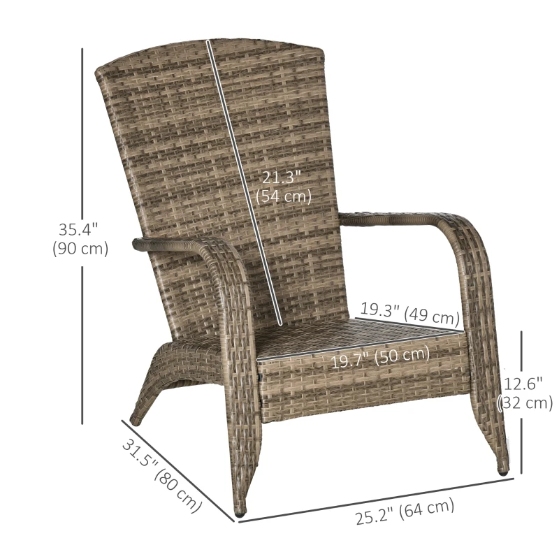 Outsunny Patio Wicker Adirondack Chair, Outdoor PE Rattan Fire Pit Chair, Muskoka Chair w/ Soft Cushions, Tall Curved Backrest and Comfortable Armrests for Deck or Garden, Blue