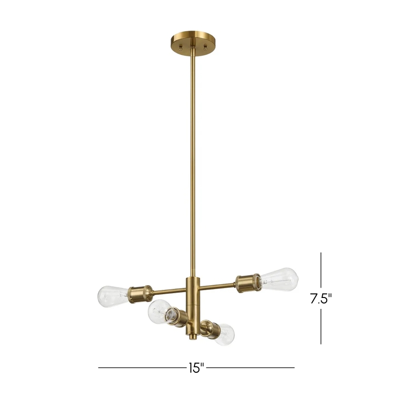 Trellis Four-Light Modern Gold Chandelier with Elegant Design, Vintage Pendant Fixture for Living Room, Dining, Kitchen, 15" L x 11" W x 7.5" H, Clear+Gold