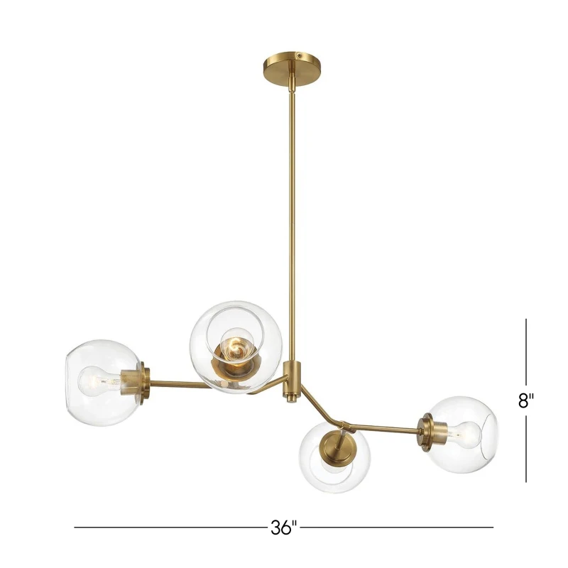 Jewel Four-Light Modern Farmhouse Chandelier with Clear Glass, Ceiling Hanging Light Fixture for Kitchen Island Dining Room, 36" L x 20" W x 8" H, Clear+Gold