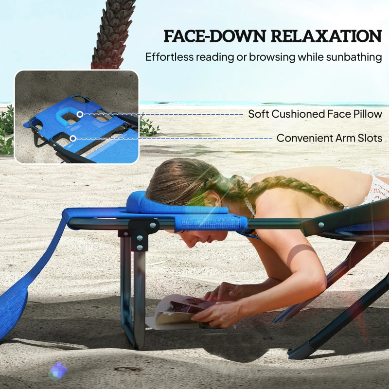 Outsunny Folding Lounge Chair w/ Reclining Back, Dark Blue