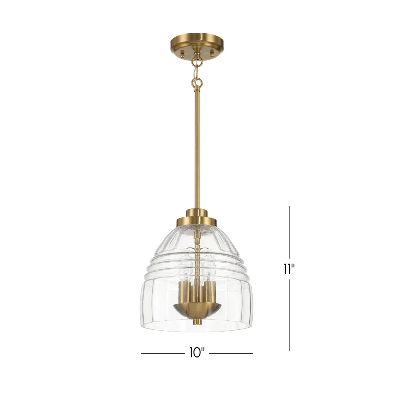 Three Candle Lights Chain Pendant with Clear Glass, Satin Brass Finish, Elegant Lighting Fixture for Home Decor, 10" L x 10" W x 11" H, Clear+Gold