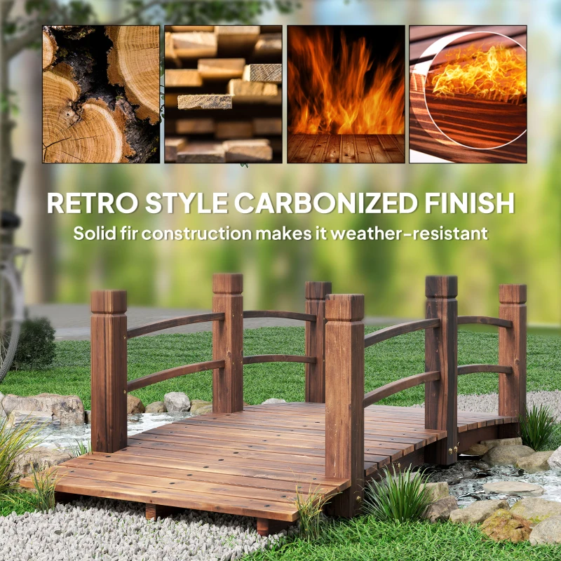 Outsunny 5FT Wood Garden Bridge Outdoor Decorative Landscape Side Rails Backyard Moon Bridge Park Decor Stained Wood