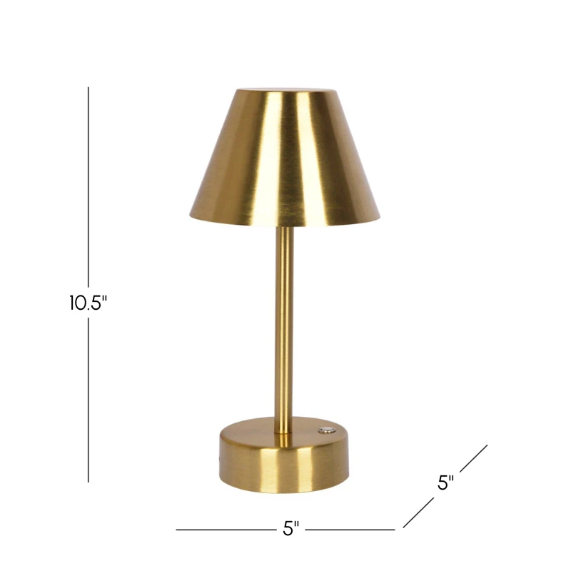 Rechargeable LED Table Lamp with Touch Switch, Plated Brass Finish, Nightstand Lamp for Bedroom, 5" L x 5" W x 10.5" H, Antique Brass+Gold