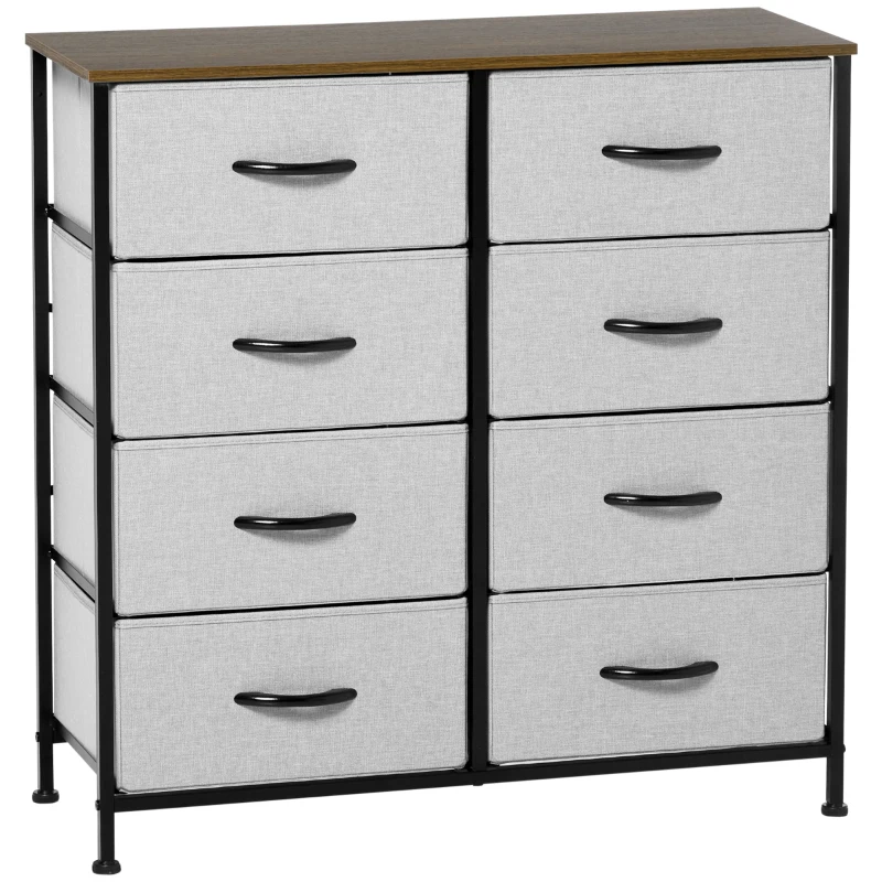 HOMCOM 8 Drawer Dresser for Bedroom, Fabric Chest of Drawers with Steel Frame, Wood Grain Top and Handles, Grey