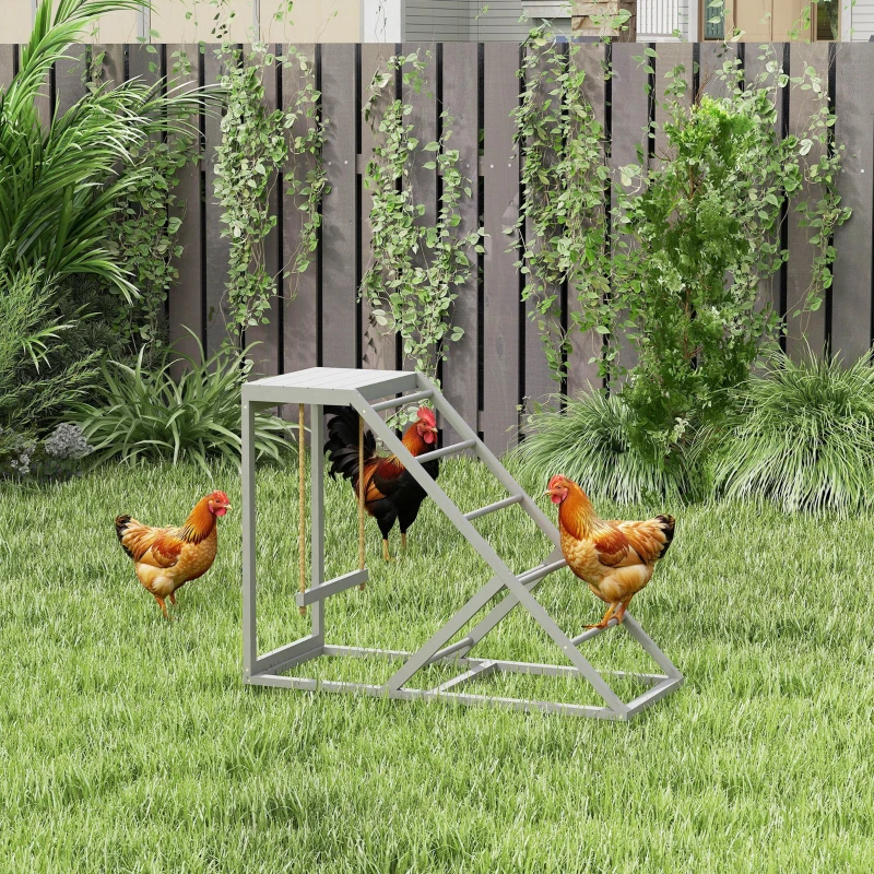 PawHut Chicken Activity Play for Healthy & Happy Animals, Swing Set with Chicken Perches & Hen Ladder, Chicken Coop Toy, Gray