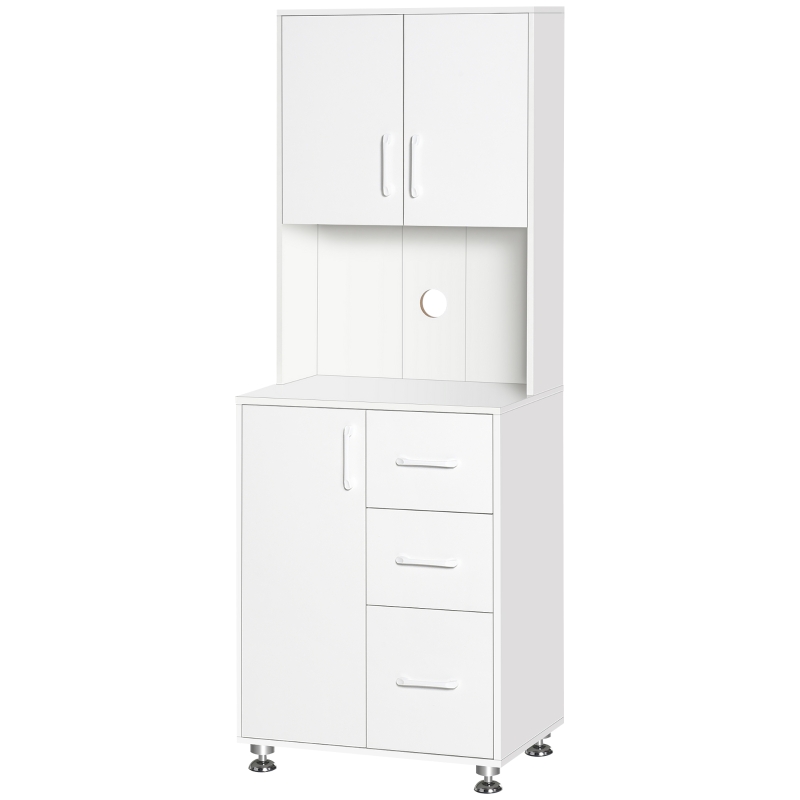 HOMCOM Modern Kitchen Cupboard with Storage Cabinet Hutch, 2 Cabinets, 3 Drawers and Open Countertop, White