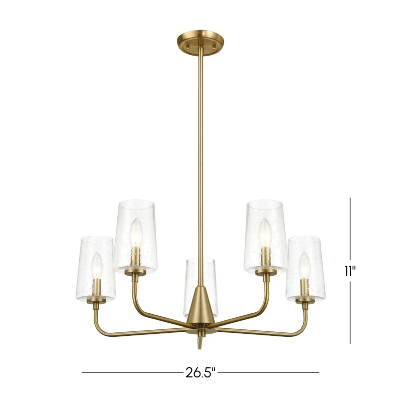 Dazzle Five-Light Chandelier with Clear Seeded Glass, Satin Brass Finish, Elegant and Sophisticated Design, 26.5" L x 26.5" W x 11" H, Clear+Gold