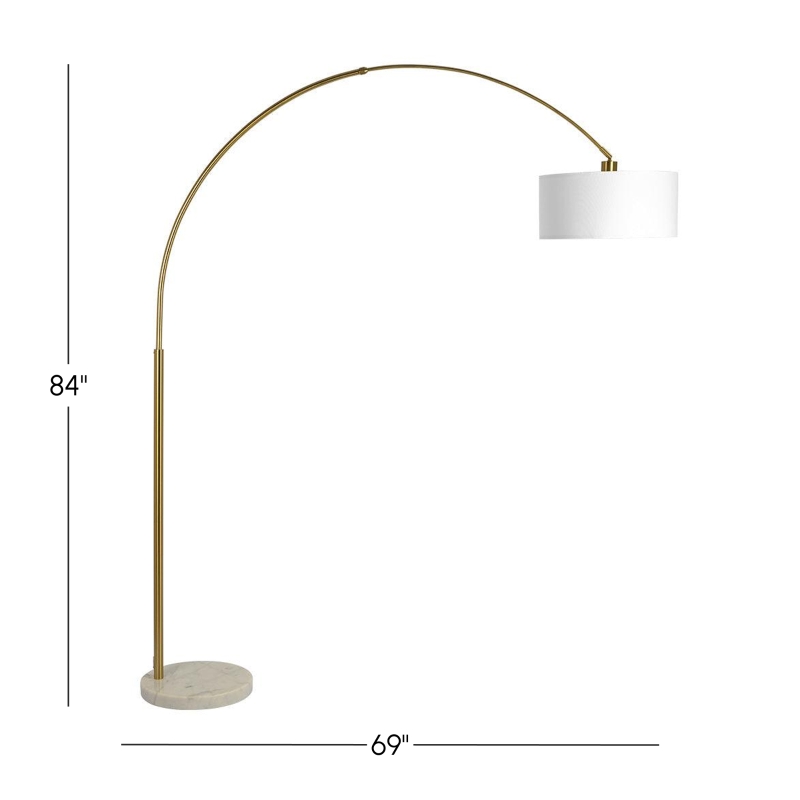 Ambient Arch Brass Floor Lamp with Large Linen Shade, Sophisticated Design, 69" L x 17" W x 84" H, Gold+White