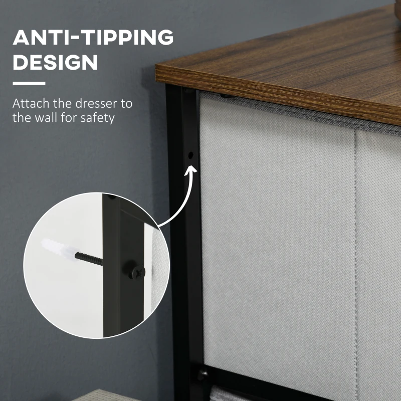 HOMCOM 8 Drawer Dresser for Bedroom, Fabric Chest of Drawers with Steel Frame, Wood Grain Top and Handles, Grey