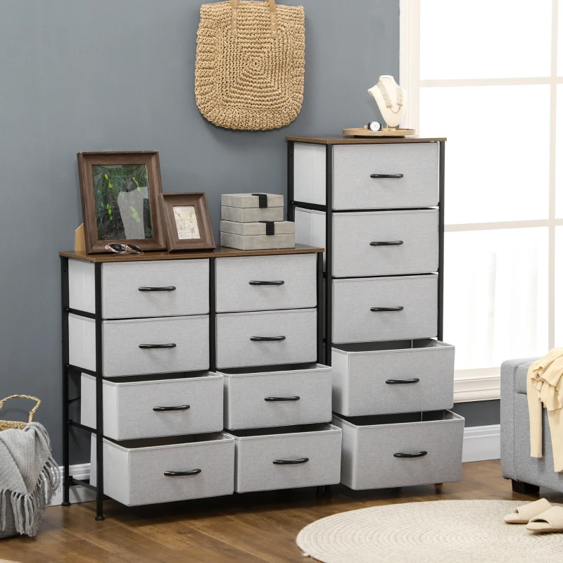 HOMCOM 5 Drawer Dresser for Bedroom, Tall Fabric Chest of Drawers with Steel Frame, Wood Grain Top and Handles, Grey
