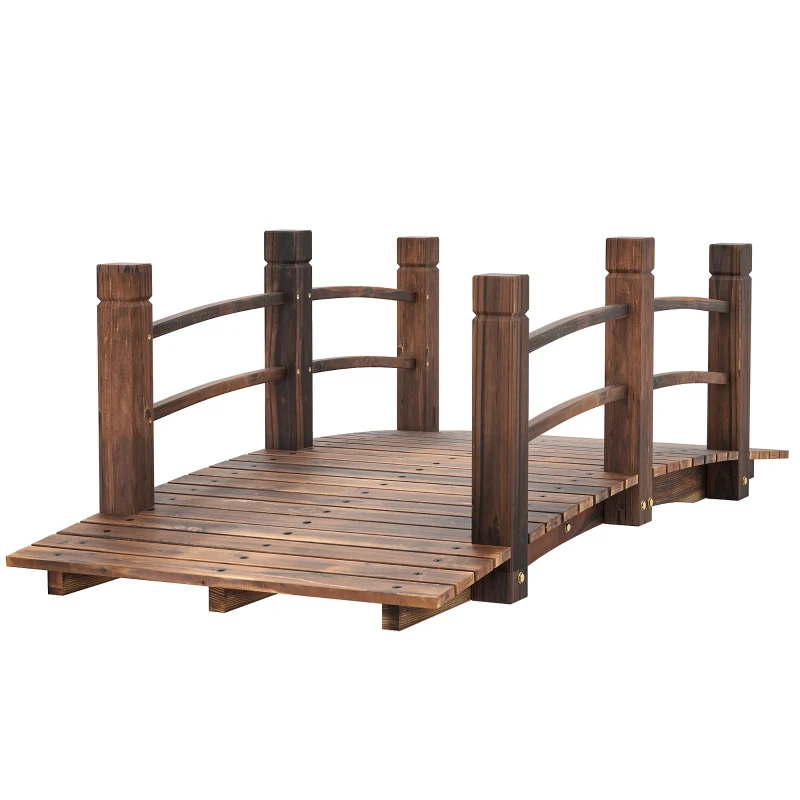 Outsunny 5FT Wood Garden Bridge Outdoor Decorative Landscape Side Rails Backyard Moon Bridge Park Decor Stained Wood