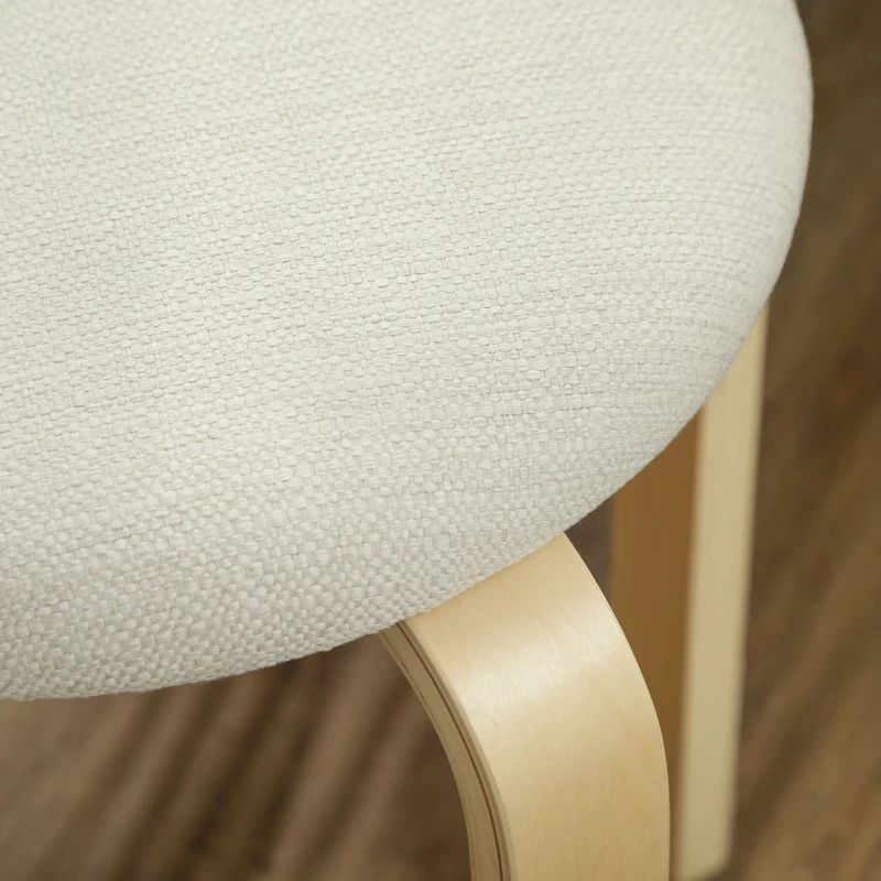 HOMCOM Stackable Wood Stools Set of 4, Stacking Kitchen Stools with Padded Seat for Dining Room, Living Room, Cream White
