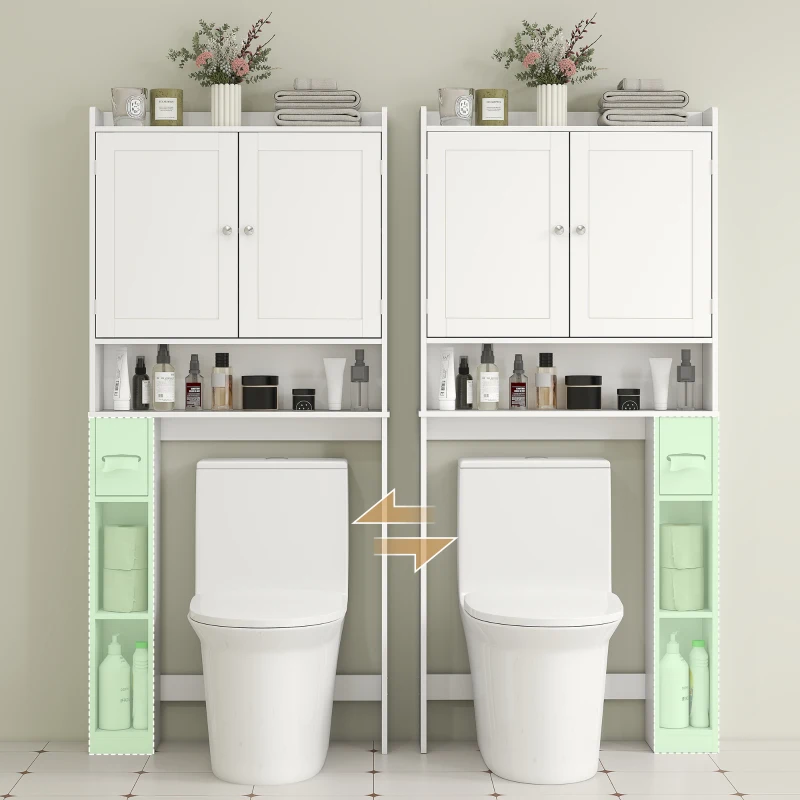 HOMCOM Modern Over the Toilet Storage Cabinet with 2 Doors, Above Commode Storage Cabinet with Toilet Paper Holder, White