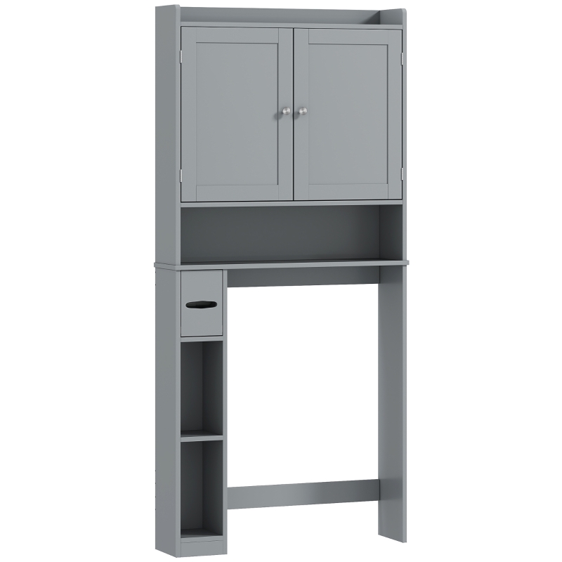 HOMCOM Modern Over the Toilet Storage Cabinet with 2 Doors, Above Commode Storage Cabinet with Toilet Paper Holder, Gray