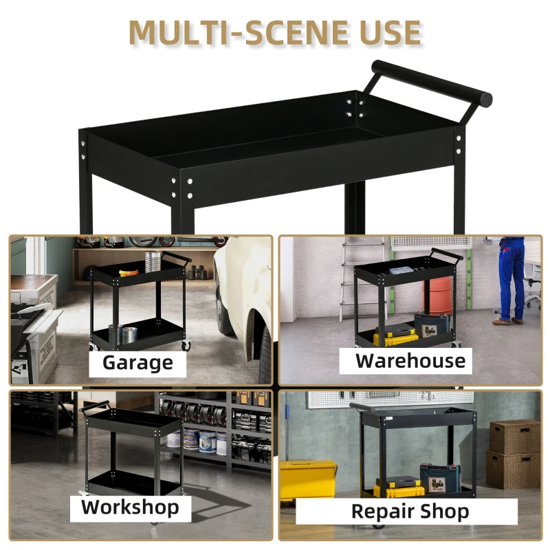 DURHAND 2 Tier Rolling Tool Cart with Wheels, Steel Mobile Service Utility Cart for Garage, Mechanics and Warehouse, 330lbs Capacity, Black