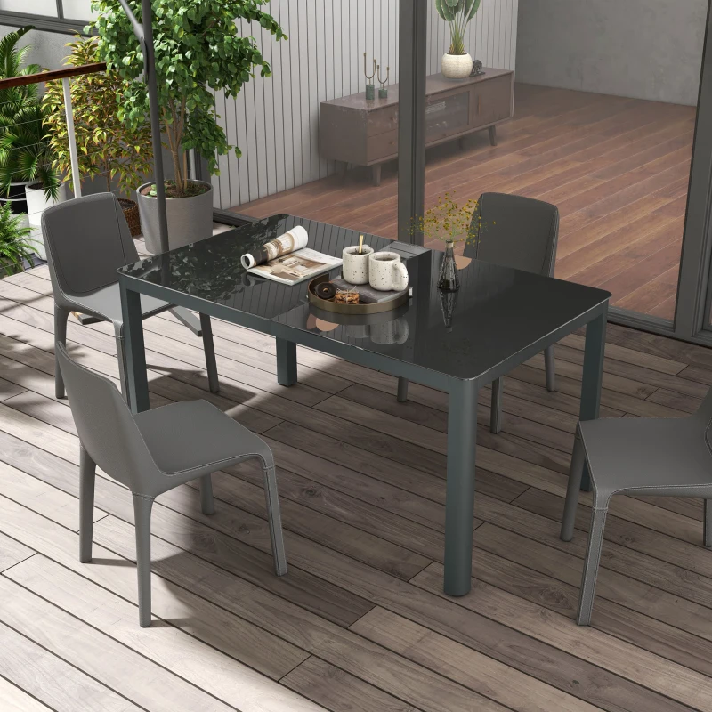 Outsunny 59" x 35" Aluminium Outdoor Dining Table for 6, with Glass Tabletop, Grey