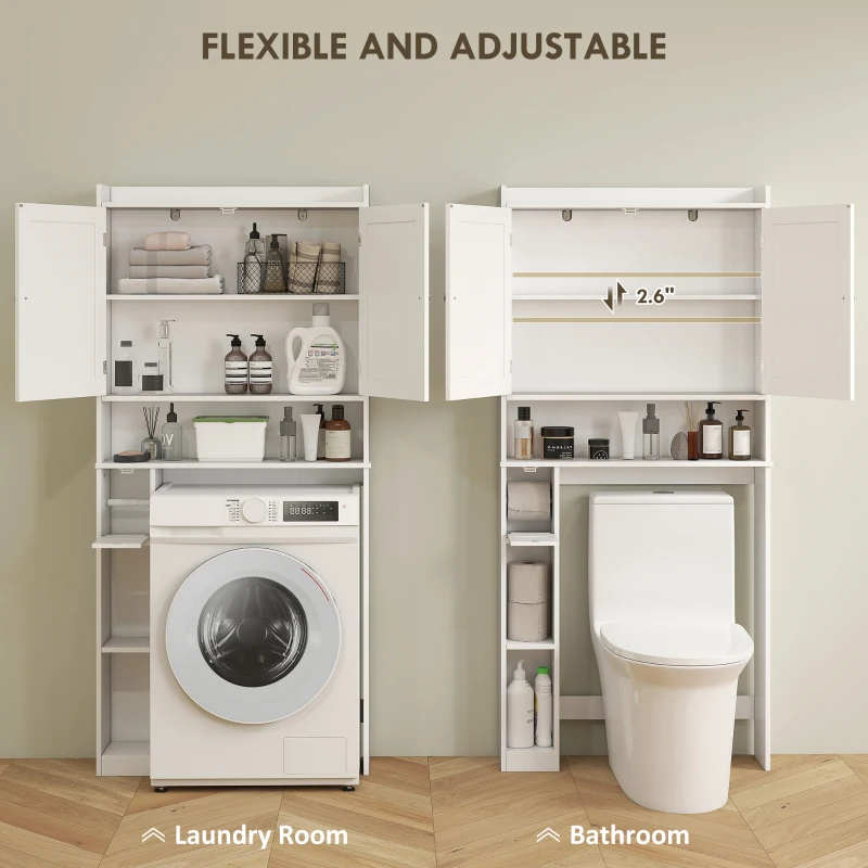 HOMCOM Modern Over the Toilet Storage Cabinet with 2 Doors, Above Commode Storage Cabinet with Toilet Paper Holder, White