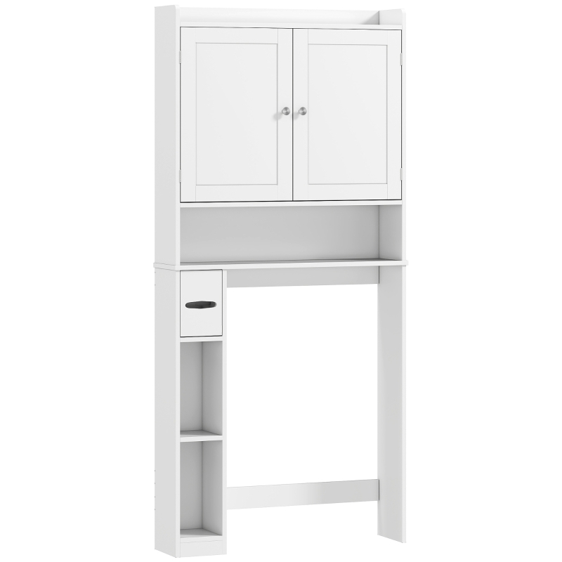 HOMCOM Modern Over the Toilet Storage Cabinet with 2 Doors, Above Commode Storage Cabinet with Toilet Paper Holder, White