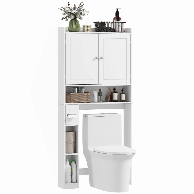 HOMCOM Modern Over the Toilet Storage Cabinet with 2 Doors, Above Commode Storage Cabinet with Toilet Paper Holder, White