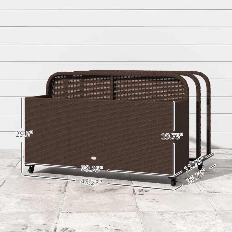 Outsunny PE Rattan Pool Float Storage Organizer with Wheels, Brown