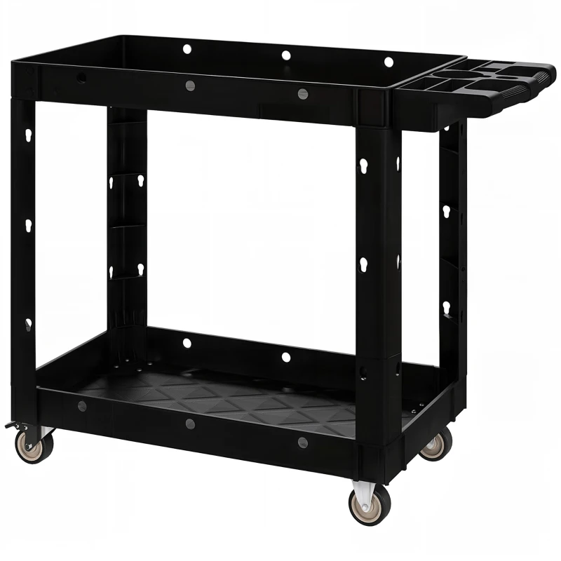 HOMCOM 2-Tier Rolling Tool Cart with Wheels, 500 LBS Capacity Utility Cart with Handle, Mobile Service Tool Organizer, Black