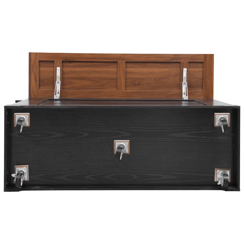 Farmhouse Kitchen Island with Tempered Glass Doors, Power Outlet, Rolling Cart with Drop Leaf, 5 Racks, 3 Drawers, 53" L x 29.5" W x 36" H, Black