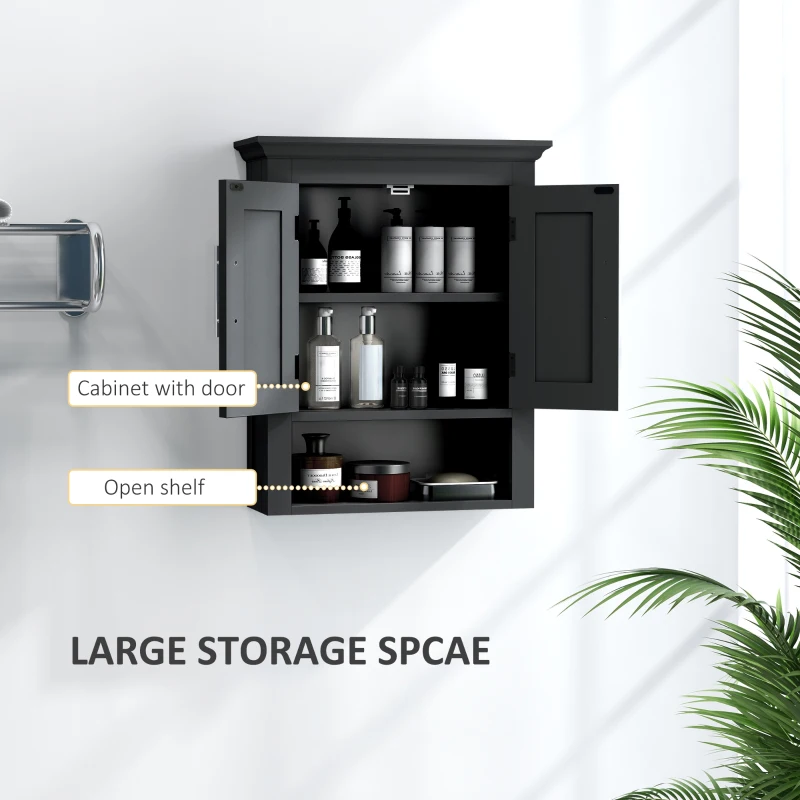 kleankin Bathroom Wall Cabinet, Medicine Cabinet, Toilet Storage Cabinet with Shelf for Living Room and Entryway, Black
