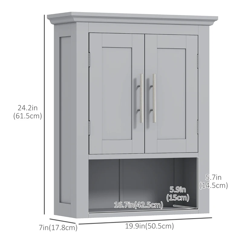 kleankin Bathroom Wall Cabinet, Medicine Cabinet, Toilet Storage Cabinet with Shelf for Living Room and Entryway, Grey