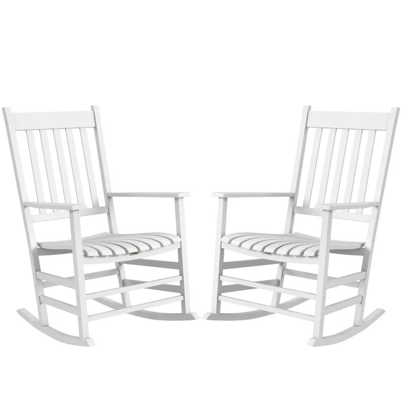Outsunny Wooden Patio Rocking Chairs Set of 2, Outdoor Rocker Chairs with Wide Armrests, High Back for Garden, Balcony, White