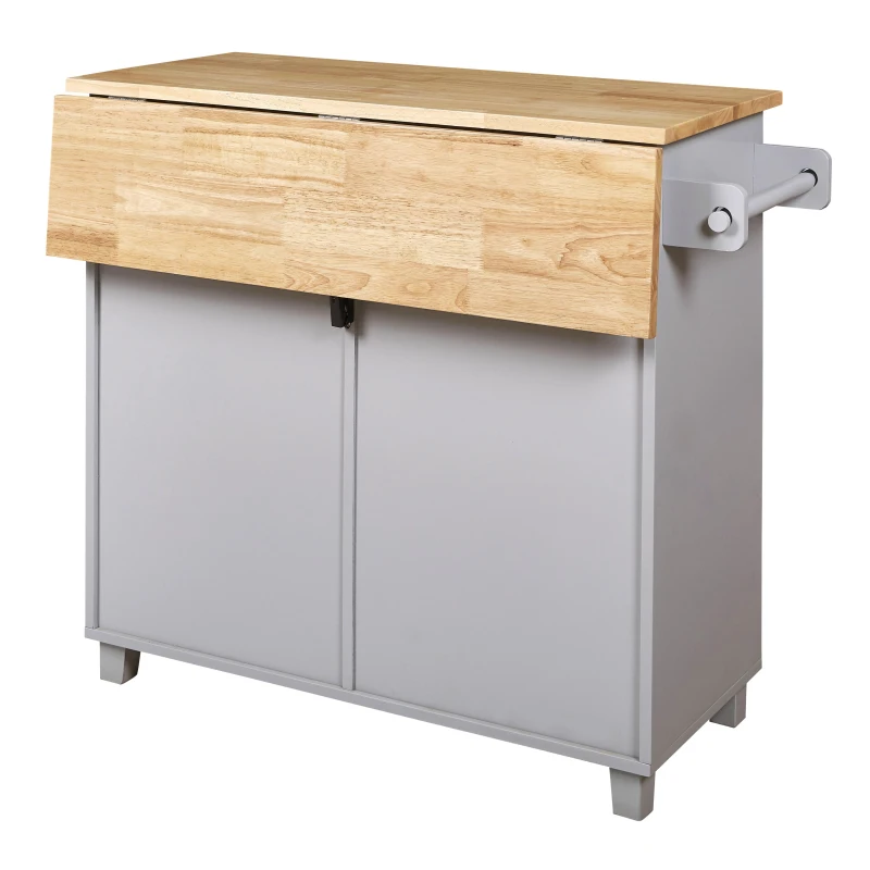 Kitchen Cart with Rubber Wood Top, Internal Storage Rack, Drawer with Dividers, Utility Island with Adjustable Shelves, 39" L x 26" W x 34" H, Gray