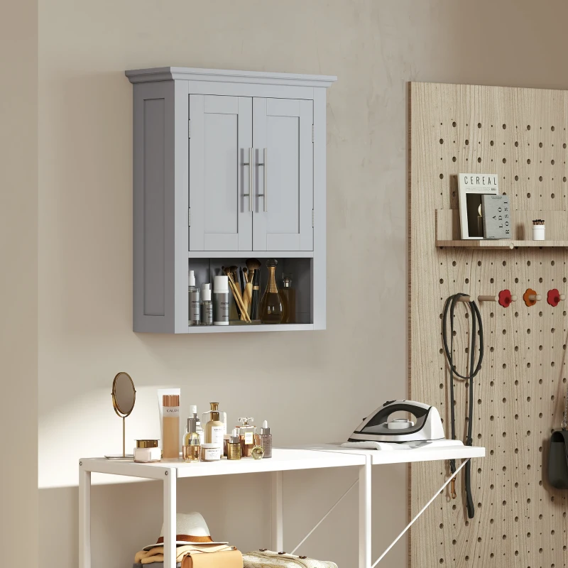 kleankin Bathroom Wall Cabinet, Medicine Cabinet, Toilet Storage Cabinet with Shelf for Living Room and Entryway, Grey