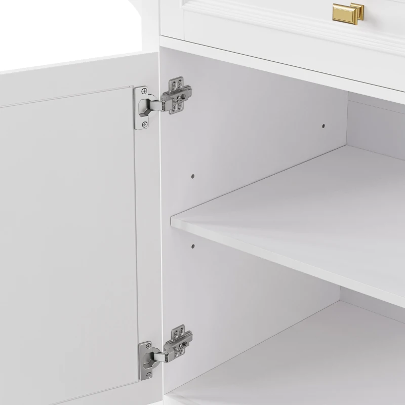 Kitchen Island with Spice Rack, Drop Leaf, Towel Rack, 2 Doors, 5 Drawers, Adjustable Shelf, Embossed Texture, 52" L x 29.5" W x 36" H, White