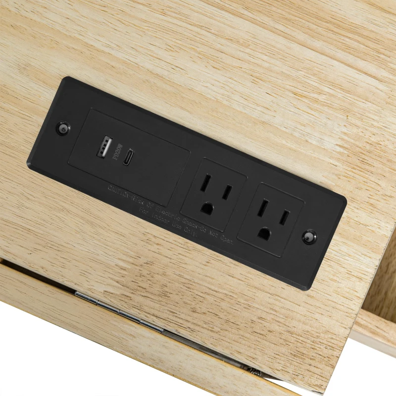 Kitchen Island with Drop Leaf, Drawers and Cabinets, Internal Rack, Power Outlet, Rolling Cart with Adjustable Shelf, 53" L x 29.5" W x 36" H, Natural