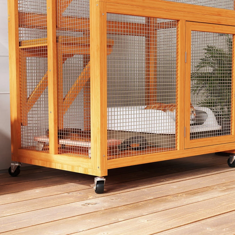 PawHut 74" Wooden Outdoor Cat House Catio Outdoor Cat Enclosure, Orange