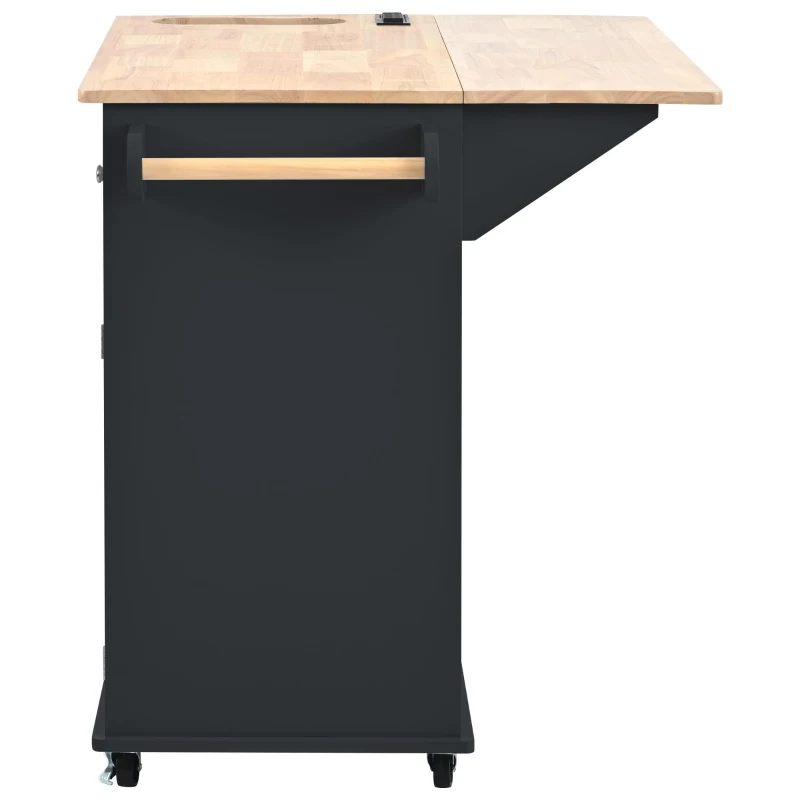 Kitchen Cart with Power Outlet, Drop Leaf, Wine Rack, Adjustable Shelves, Central Island with Lockable Wheels, 40" L x 29.5" W x 34" H, Black