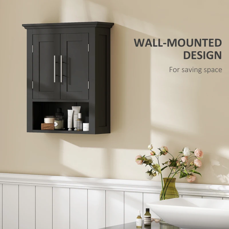 kleankin Bathroom Wall Cabinet, Medicine Cabinet, Toilet Storage Cabinet with Shelf for Living Room and Entryway, Black